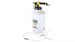 The tool utilizes compressed air to dispense and extract automotive fluids such as brake, washer, power steering and transmission fluid, as well as engine oil, gear oil and coolant.