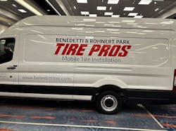Mark Reece began offering mobile tire installation services in October. His business' van was on display for other Tire Pros dealers to see during the group's trade show and annual meeting.