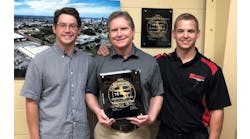 Steepleton Tire’s retread plant increased its production in 2022, says Chris Steepleton (far right), who manages the Memphis, Tenn.-based dealership's retread facility. (Chris is pictured with, from left to right, his brother, Michael, and father, Pat.)