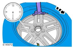 During assembly, align the valve stem with the machine arm at the 6 o'clock position to mount the top bead of the tire.