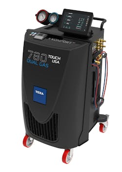 “The Texa 780 dual gas is unique to the market, because this machine provides two completely separate internal systems to support the dual gas service, which means no cross contamination during service,” says Fabio Mazzon, technical manager, Texa USA.