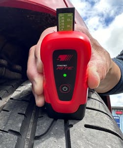 Features of the device include readings in 32nds or millimeters; accurate to more or less than .004; texted or printed vehicle inspection reports; and more.
