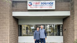 Tom (right) and TJ White of Akron, Ohio-based Tire Source turned their new corporate office space into an extra warehouse for restocking their six retail stores.