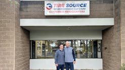 Tom (right) and TJ White of Akron, Ohio-based Tire Source turned their new corporate office space into an extra warehouse for restocking their six retail stores.