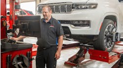 “Alignments are a virtuous service that’s in the customer’s best interest - especially, when taking into account modern tire prices,” says Pete Liebetreu, vice president of product management and marketing at Hunter Engineering Co. (Pictured, a technician from Blain’s Farm & Fleet in Morton, Ill., performs an alignment.)