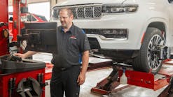 “Alignments are a virtuous service that’s in the customer’s best interest - especially, when taking into account modern tire prices,” says Pete Liebetreu, vice president of product management and marketing at Hunter Engineering Co. (Pictured, a technician from Blain’s Farm & Fleet in Morton, Ill., performs an alignment.)