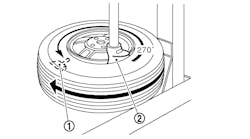 When removing the sensor, place the wheel and tire onto the tire changer so the sensor is at the bottom and 270 degrees from the mounting/demounting head.